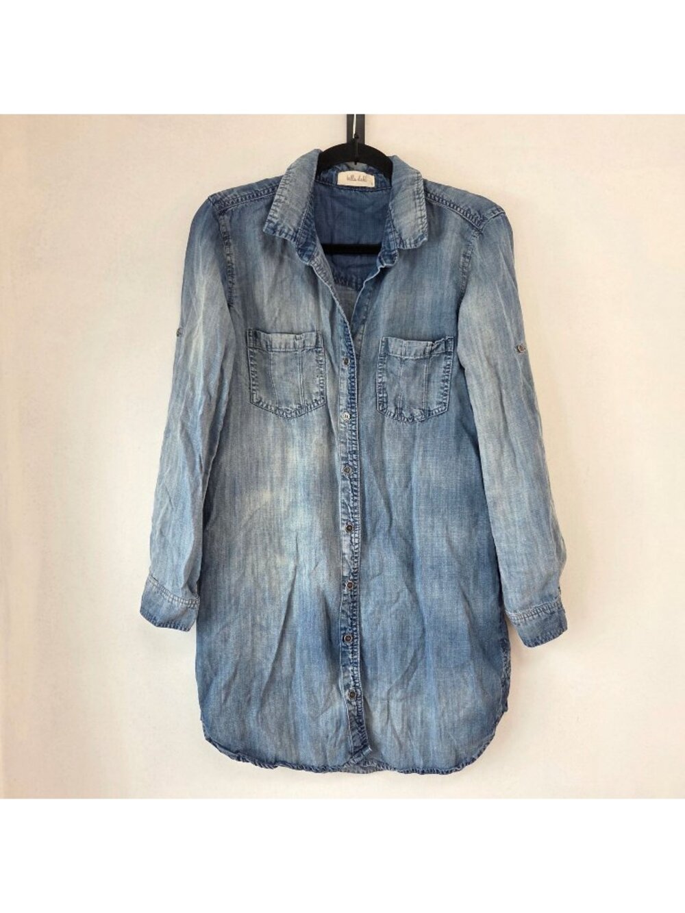 Bella Dahl Blue Chambray Dress Lightweight Denim Shift Style Western Women's S